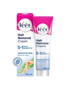 Veet Hair Removal Cream 5 In 1 Skin Benefits, 100g For Sensitive Skin (Body & Legs) With Aloe Vera & Vitamin E